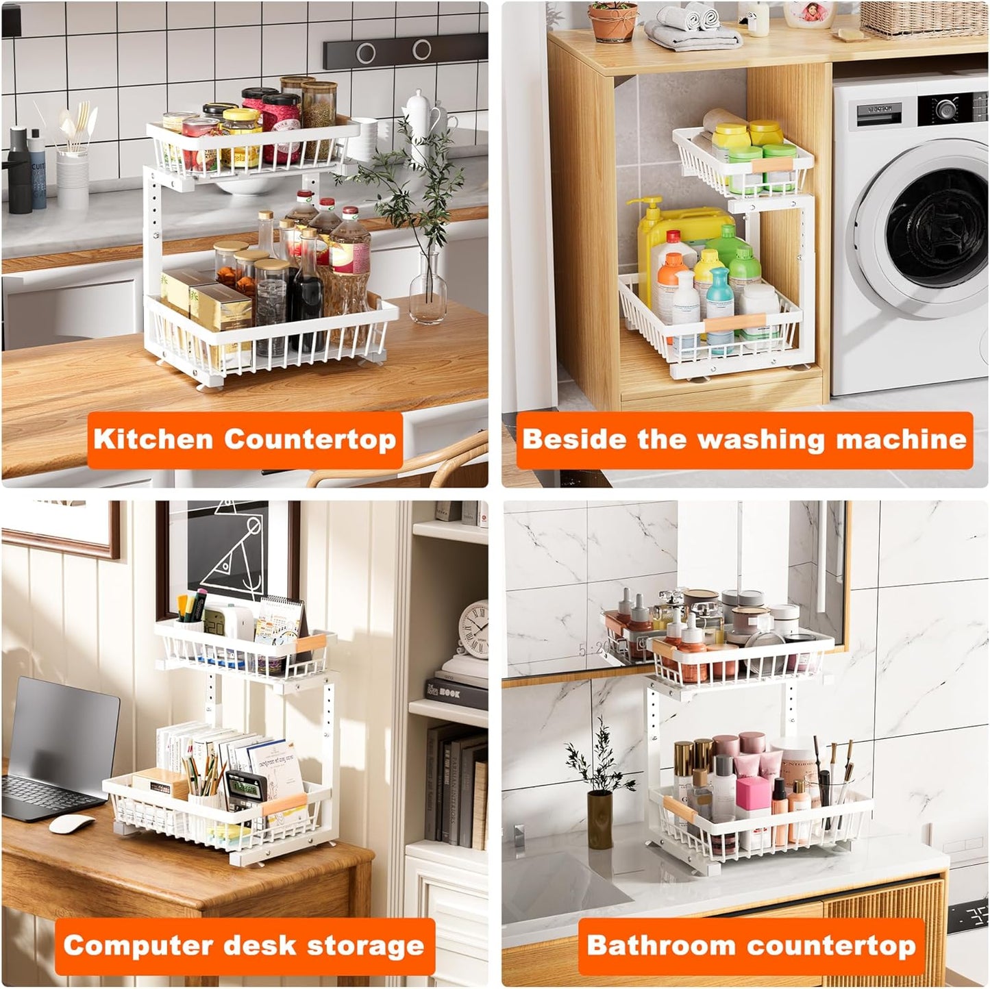 Under Sink Organizer by [Brand Name] - 2 Tier Adjustable Storage Rack for Kitchen & Bathroom - White