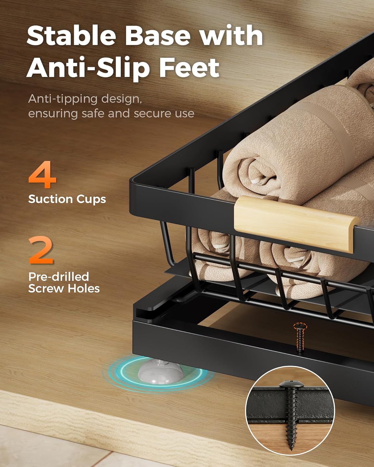 Sevenblue Under Sink Organizer - Height Adjustable 2-Tier Pull-Out Metal Storage | Multi-Purpose Shelves for Kitchen & Bathroom