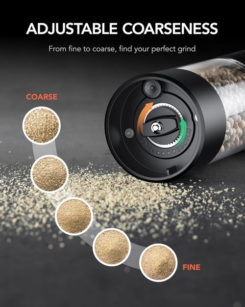 FORLIM Electric Salt and Pepper Grinder Set - USB Rechargeable, Automatic Mill with Adjustable Coarseness | 2 Pack, Black