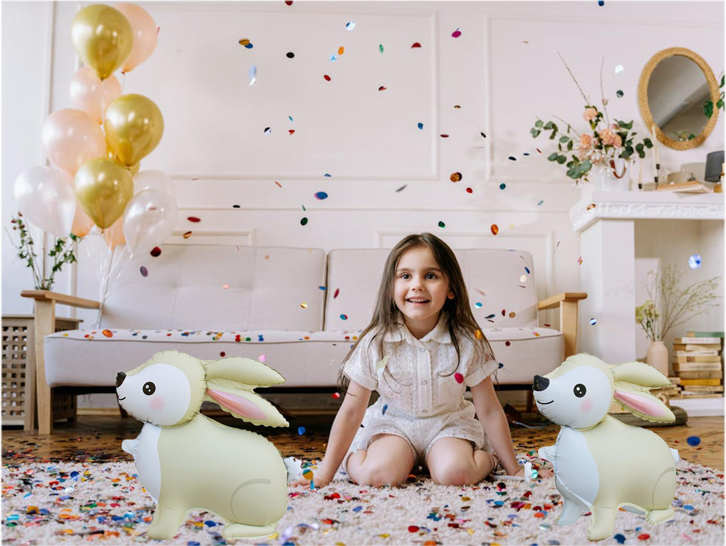 Bunny Standing Beige Foil Balloon,23in Cream White Rabbit Balloons Decorations for Animals Theme Birthday Party, Baby Shower, Gender Reveal,Easter Balloons,Set of 2（Nude,Pink）