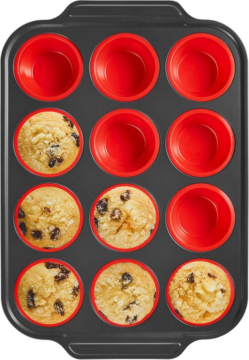 BRONYPRO Silicone Muffin Pans - Nonstick Egg Bite Molds & Cupcake Tins | 12 Regular Size, Red