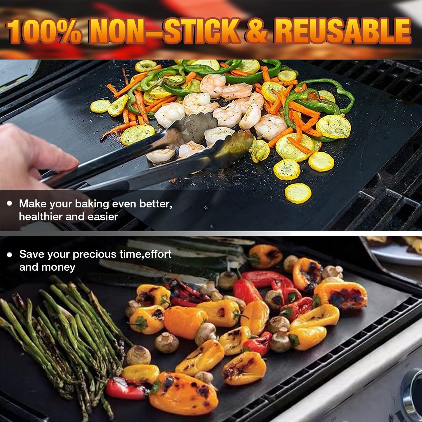 2 Pack Oven Liners for Bottom of Oven, 16 x 24" Heavy Duty Non-Stick Oven Floor Protector Mats, 500°F/260°C Heat Resistant Fiberglass Teflon Liner, BPA PFOA Free for Electric & Gas Ovens, Black