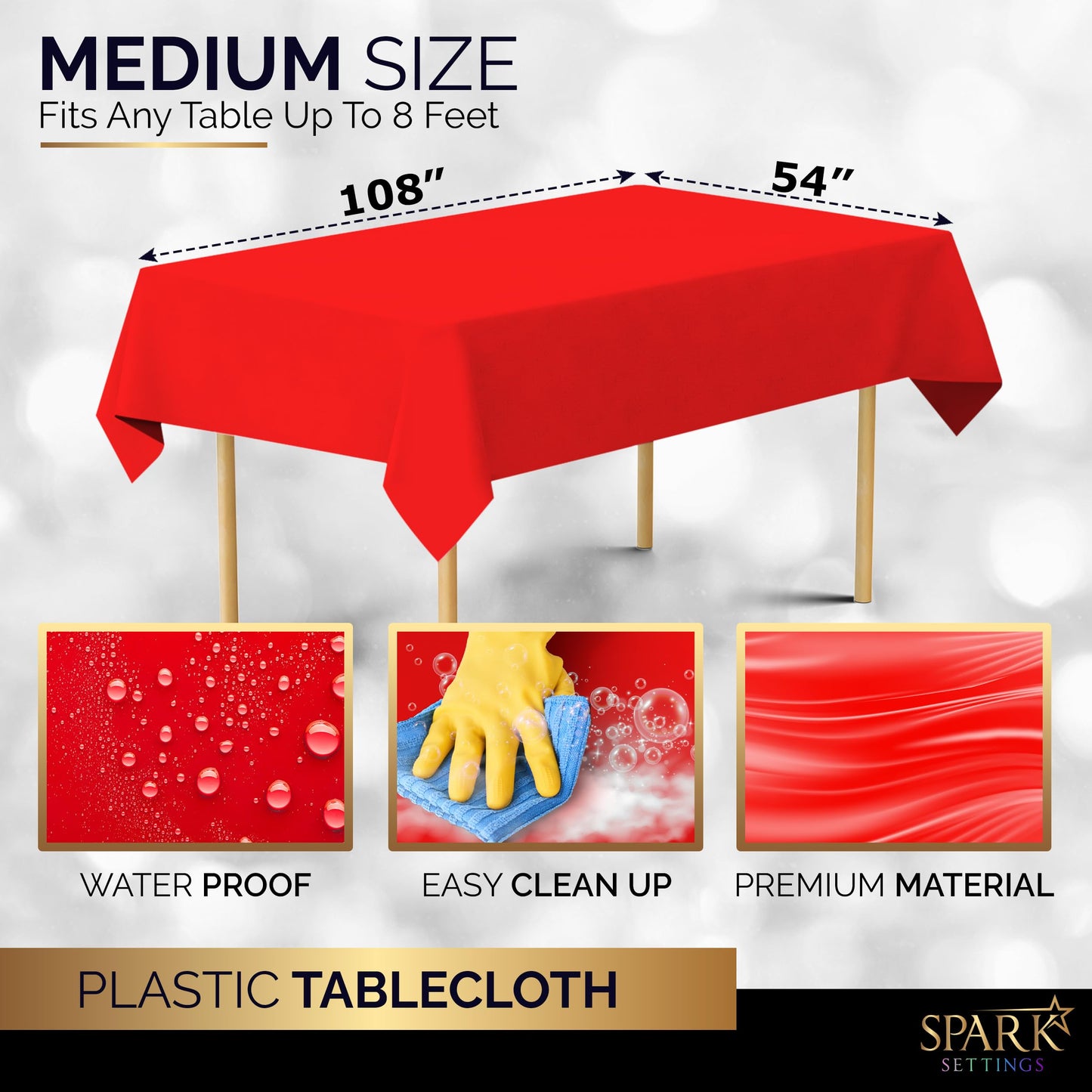 Amcrate Red Plastic Tablecloth Disposable, 6 Pack Premium Tablecloths for Rectangle Tables 54 inch. x 108 inch. Fits Tables Up to 8 Feet, Plastic Table Cloth for Party, Wedding, Holidays