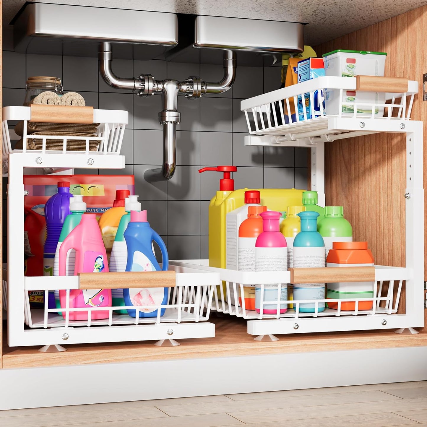 Under Sink Organizer by [Brand Name] - 2 Tier Adjustable Storage Rack for Kitchen & Bathroom - White
