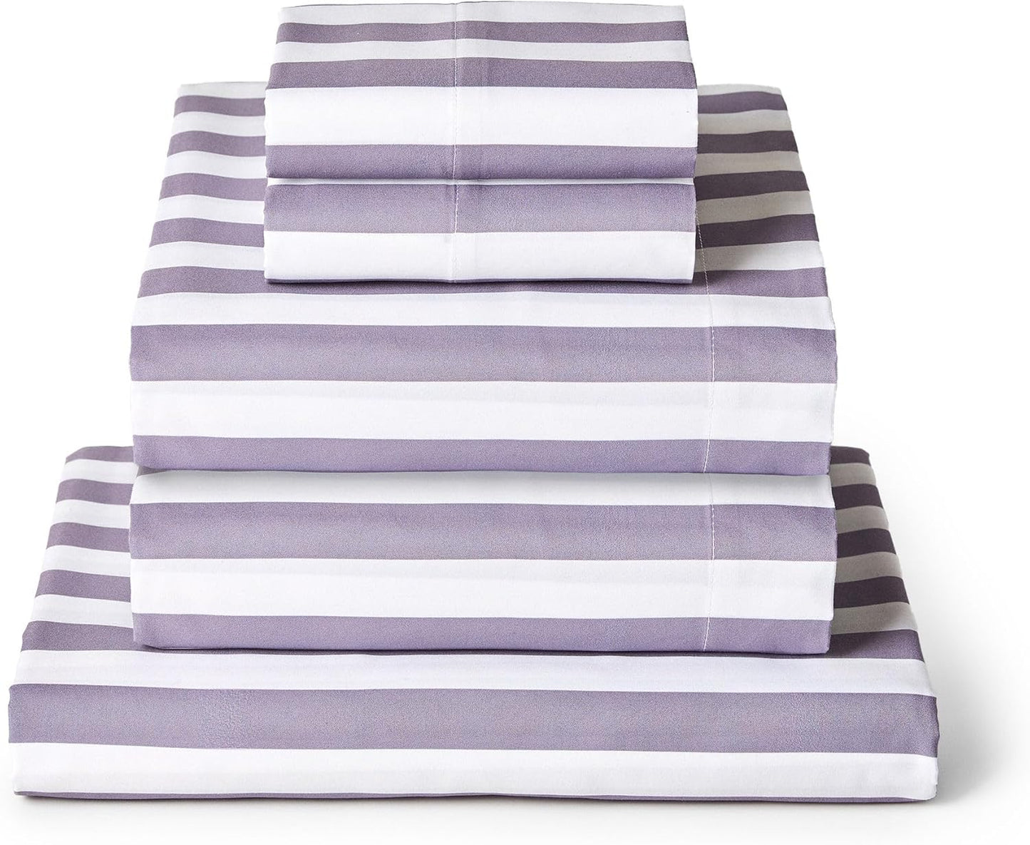 Mellanni Split King Sheets Set - 5 PC Hotel Luxury Bedding | Soft, Cooling, Wrinkle-Resistant (Oxford Stripe Hazy Lilac)