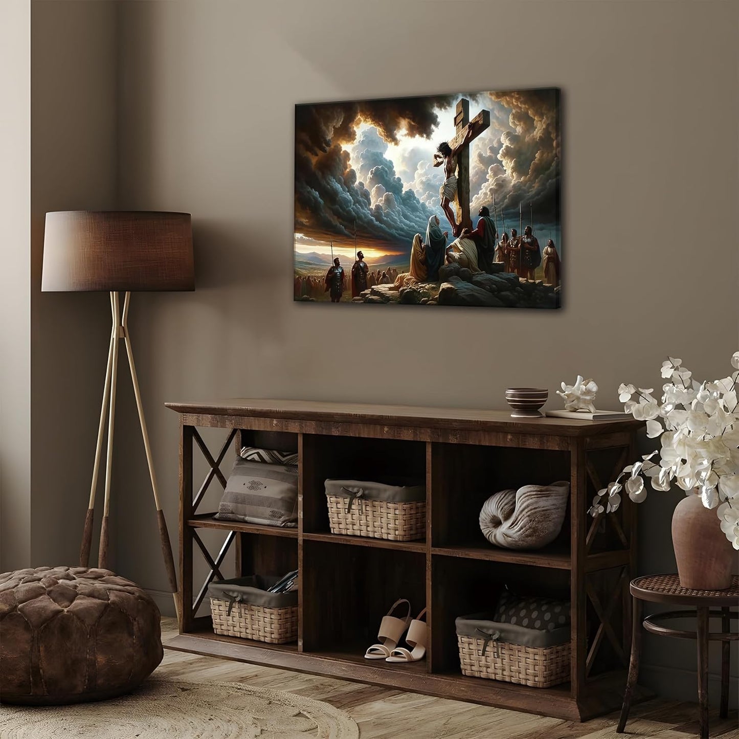 Yaneiro Framed Jesus Canvas Wall Art - Inspirational Good Friday Decor | 12x16 Inch Christian Cross Print