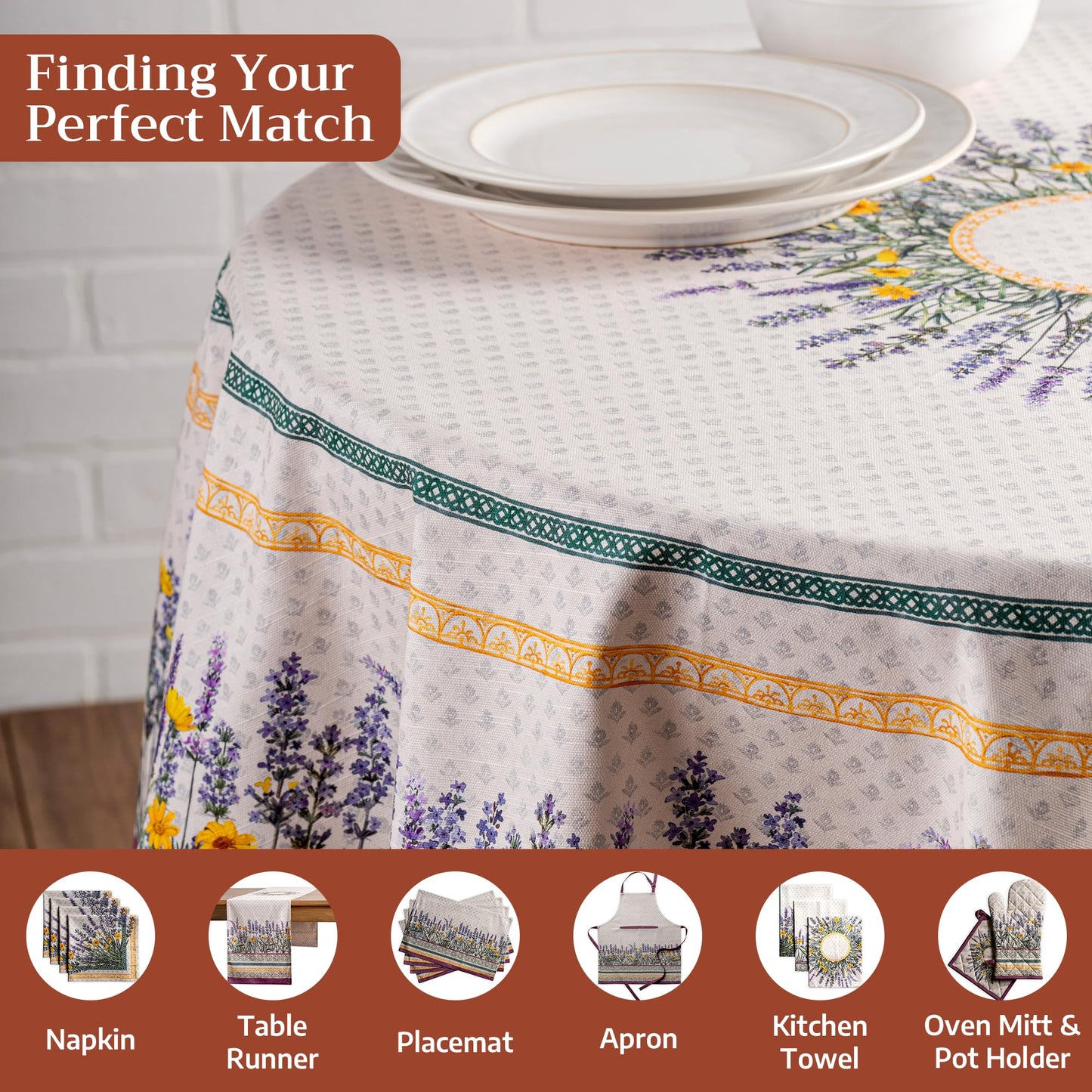 Maison d' Hermine Table Cloth Round Table 100% Cotton 63 Round Inches Tablecloth Reusable Decorative for Dining Kitchen Room Farmhouse Home Gifts for Mothers Day Spring Summer - Fanny Lavender
