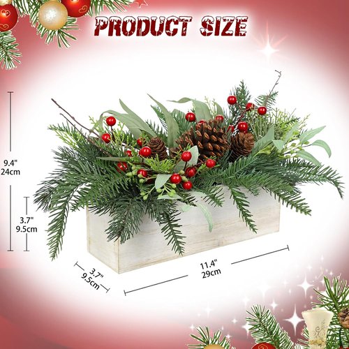 GnFlus Christmas Centerpieces - Artificial Pine Tree with Pinecones & Eucalyptus in White Wooden Pot