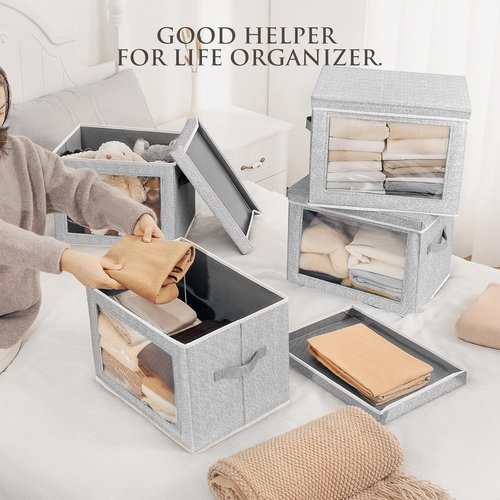 Homsorout Fabric Storage Bins - Large Storage Cubes with Lids & Windows | 4-Pack for Closet & Office