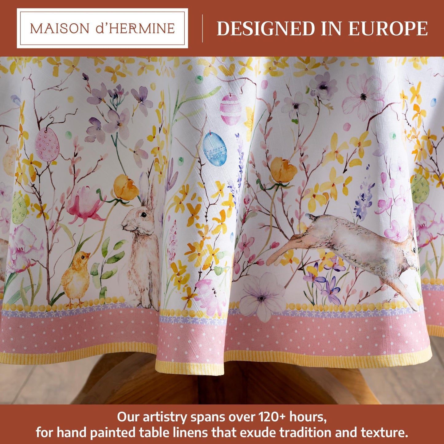 Maison d' Hermine Table Cloth Round Table 100% Cotton 69 Round Inches Tablecloth Reusable Decorative for Dining Kitchen Room Farmhouse Home Gifts for Mothers Day Spring Summer - Easter Zest