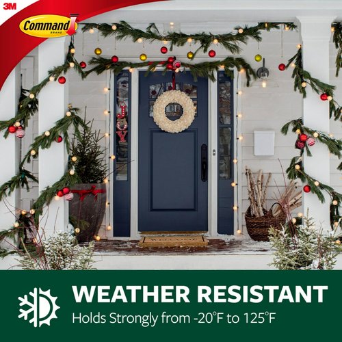 Command Outdoor Rope Light Clips, 12 Hooks and 16 Command Strips, Damage Free Hanging Christmas Decorations with Weather Resistant Strips, Wall Clips for Hanging Outdoor Lights and Cable Management