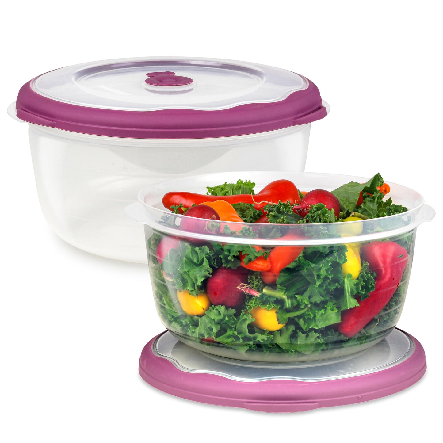 Tribello Large 10 Cup Food Storage Bowl with Lid, Salad Bowl With Airtight/Steam Vent Lid Dishwasher/Freezer and Microwave Safe Container For Serving and Storing, BPA Free - Round - 80 Oz - 2 Pack
