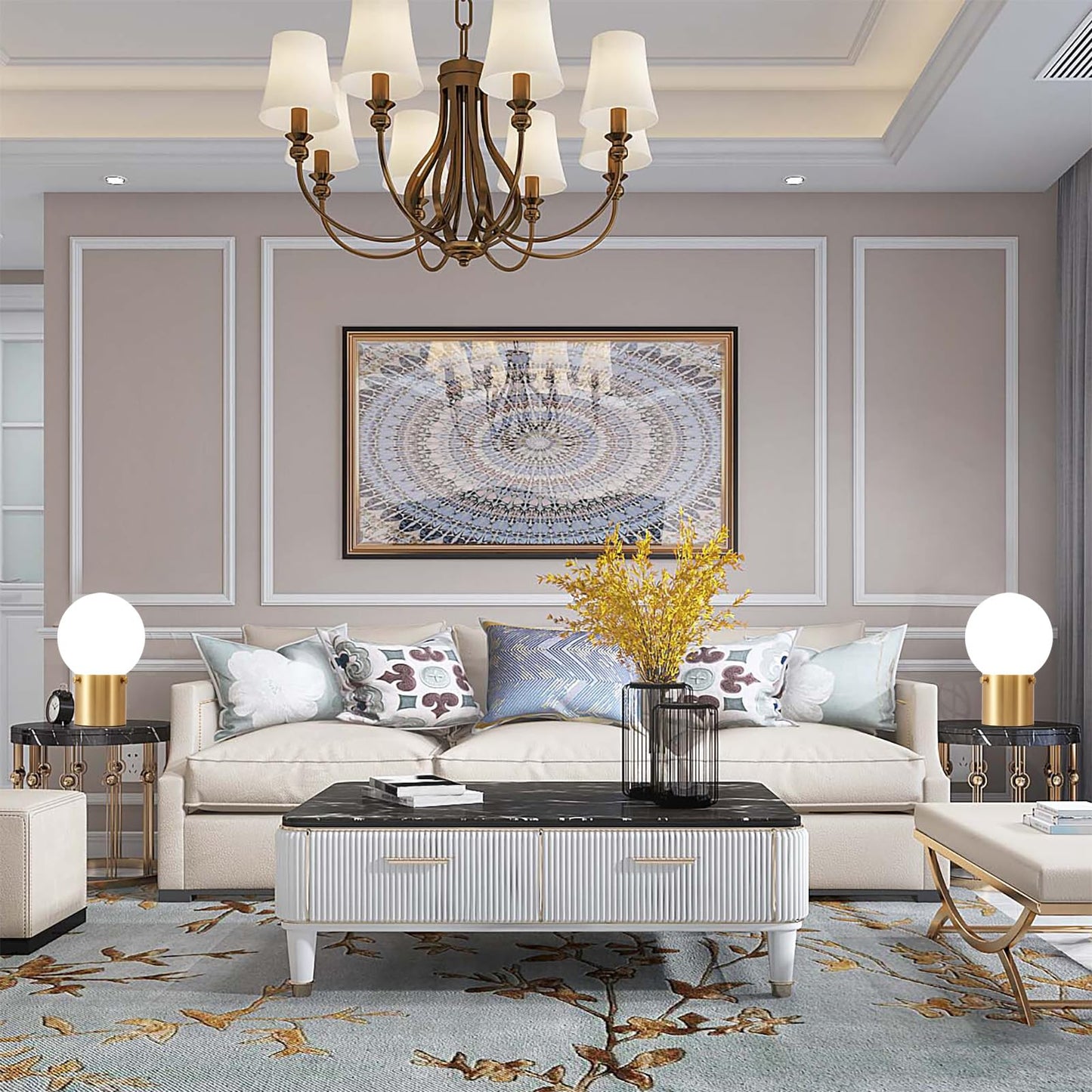 Somniferous Gold Table Lamps Set of 2, Small Bedside Lamps with Frosted Glass Globe Shade, Mid Century Modern Lamp, Nightstand Lamps for Bedroom Living Room Dorm, E26 Bulb (Not Included)