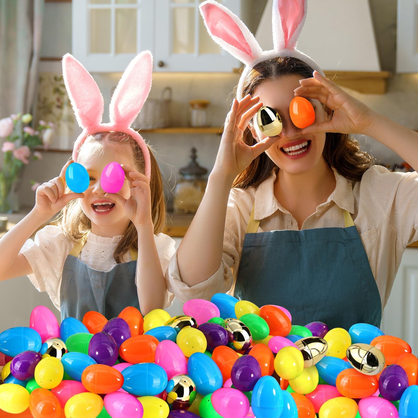[6 Surprise Golden Eggs] 100 Pack 3 Inch Large Easter Eggs, Empty Easter Eggs Fillable, Bright Colors Plastic Eggs Bulks for Easter Hunt, Easter Party Favor, Basket Stuffers Fillers