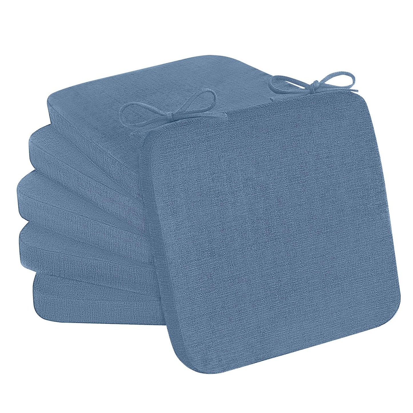 Cozyide Chair Cushions for Dining Chairs, Square Chair Pads with Ties and Non-Slip Bottom, Kitchen Chair Cushions 4 Pack, 16" x 16" x 2", Blue