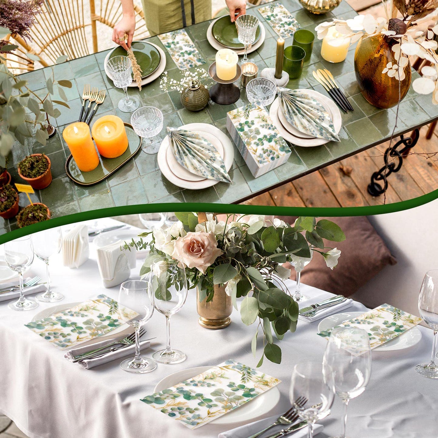 Spiareal 120 Pcs Greenery Paper Napkins 3 Ply Disposable Hand Towels for Bathroom Green Eucalyptus Leaf Guest Decorative Dinner Napkin for Bridal Baby Shower Wedding Birthday Spring Party