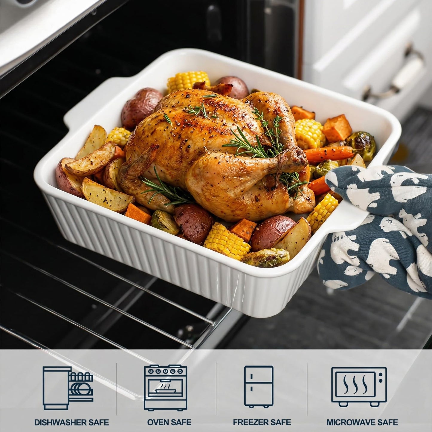 cikiciki 10" Square Ceramic Casserole Dish Set of 2-2.6 Qt Deep Baking Dishes with Handles for Oven, Lasagna Pan for Casseroles Cake Bread, Microwave Dishwasher Safe Bakeware Set, White