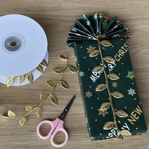 BASOKAN Gold Leaves Ribbon Trim - 20 Yards for DIY Crafts & Wedding Decorations | Elegant Gold