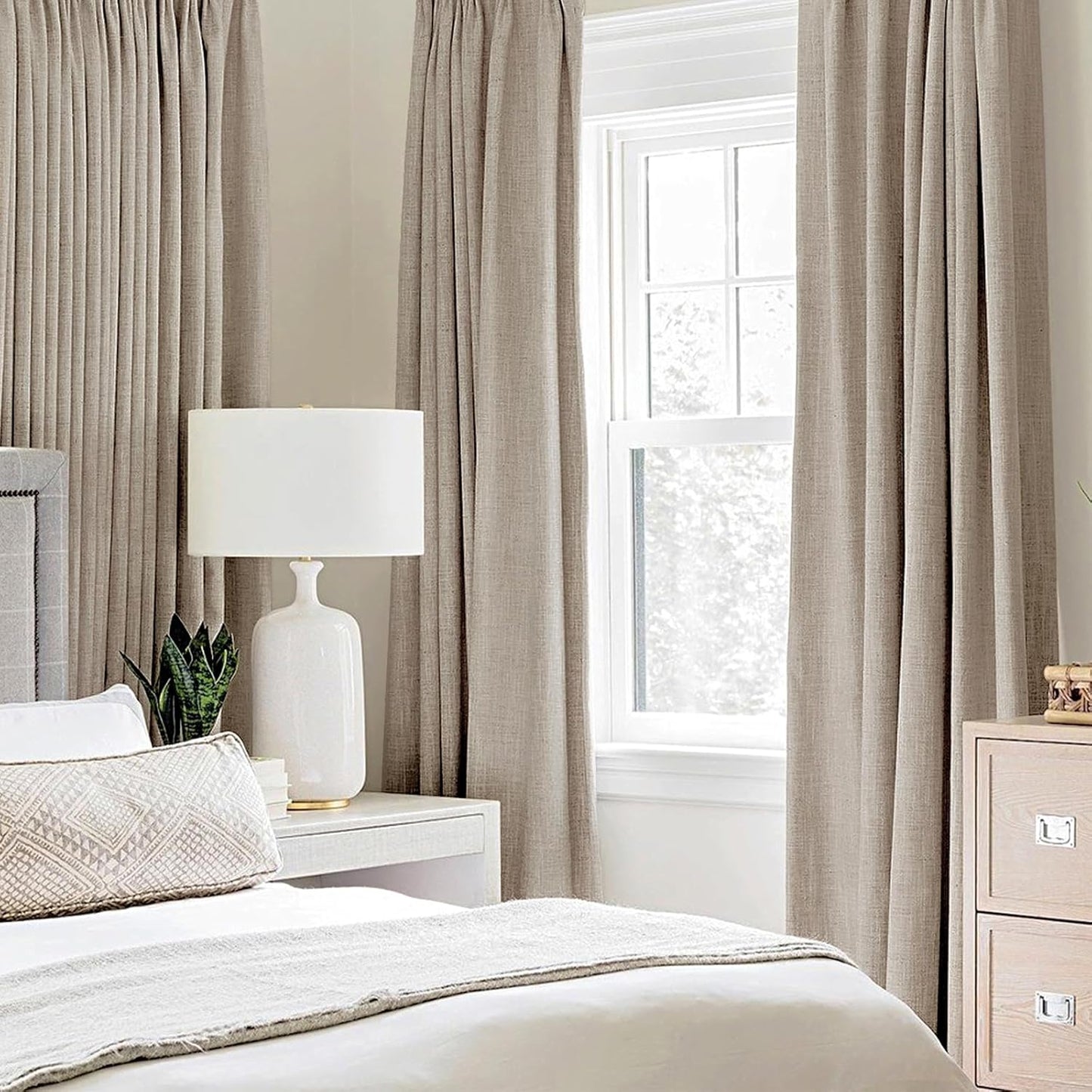 MIULEE Blackout Curtains - 100% Thermal Insulated Linen Textured Drapes | Taupe, 52 x 45 Inch (2 Panels)
