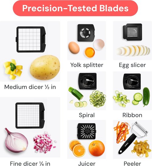 Fullstar Pro Chopper - 9-in-1 Vegetable Chopper & Spiralizer with Container | Silver Kitchen Essential