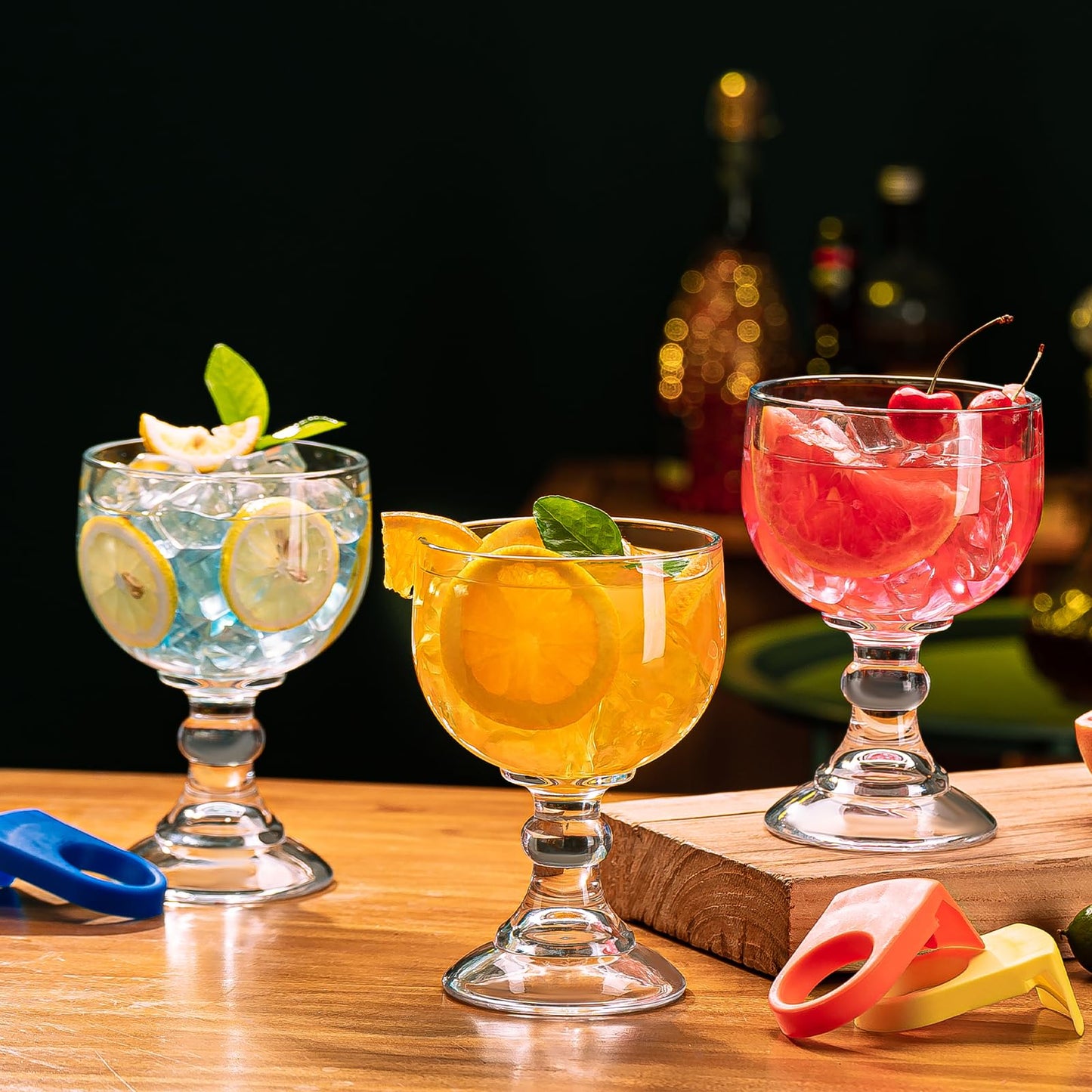 wookgreat Schooner Beer Glasses 21.5 Oz Set of 4, Extra Large Margarita Glass With 4 Color Clips, Shrimp Cocktail Goblet, Large Stemmed Glasses With Thick Bottom, Crystal Clear Bar Glassware