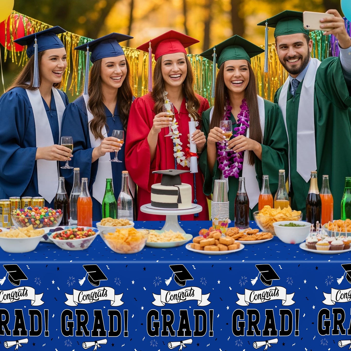 QZYL 2 PCS Graduation Decorations 2026, 108" X 54" Blue Graduation Tablecloth, Disposable Plastic Class of 2026 Tablecover, Rectangle Congrats Grad Table Cloths for Grad Decor Party Supplies