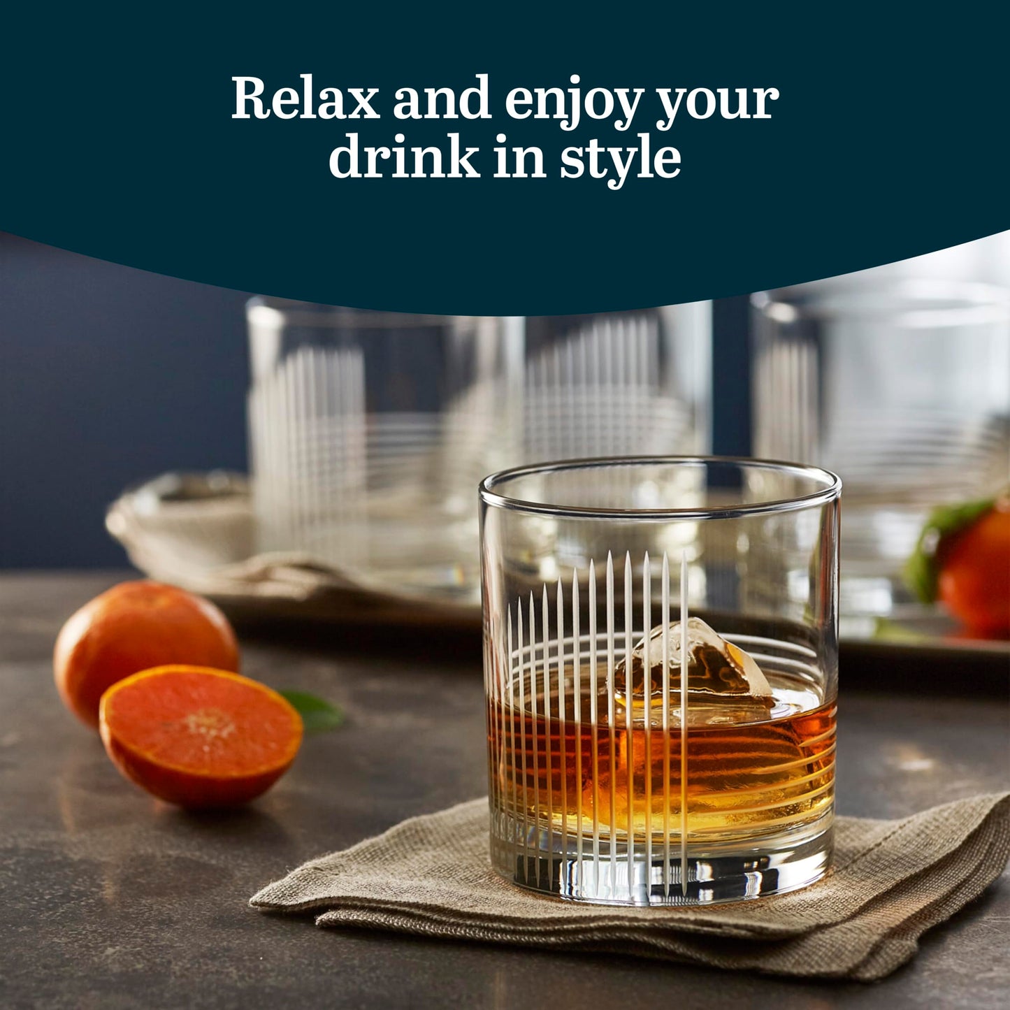 Libbey Cut Cocktails Rocks Glasses Set, Clean, Linear Glassware Drinking Glasses Set of 4, Dishwasher Safe Glasses for Weddings, Birthdays, and More