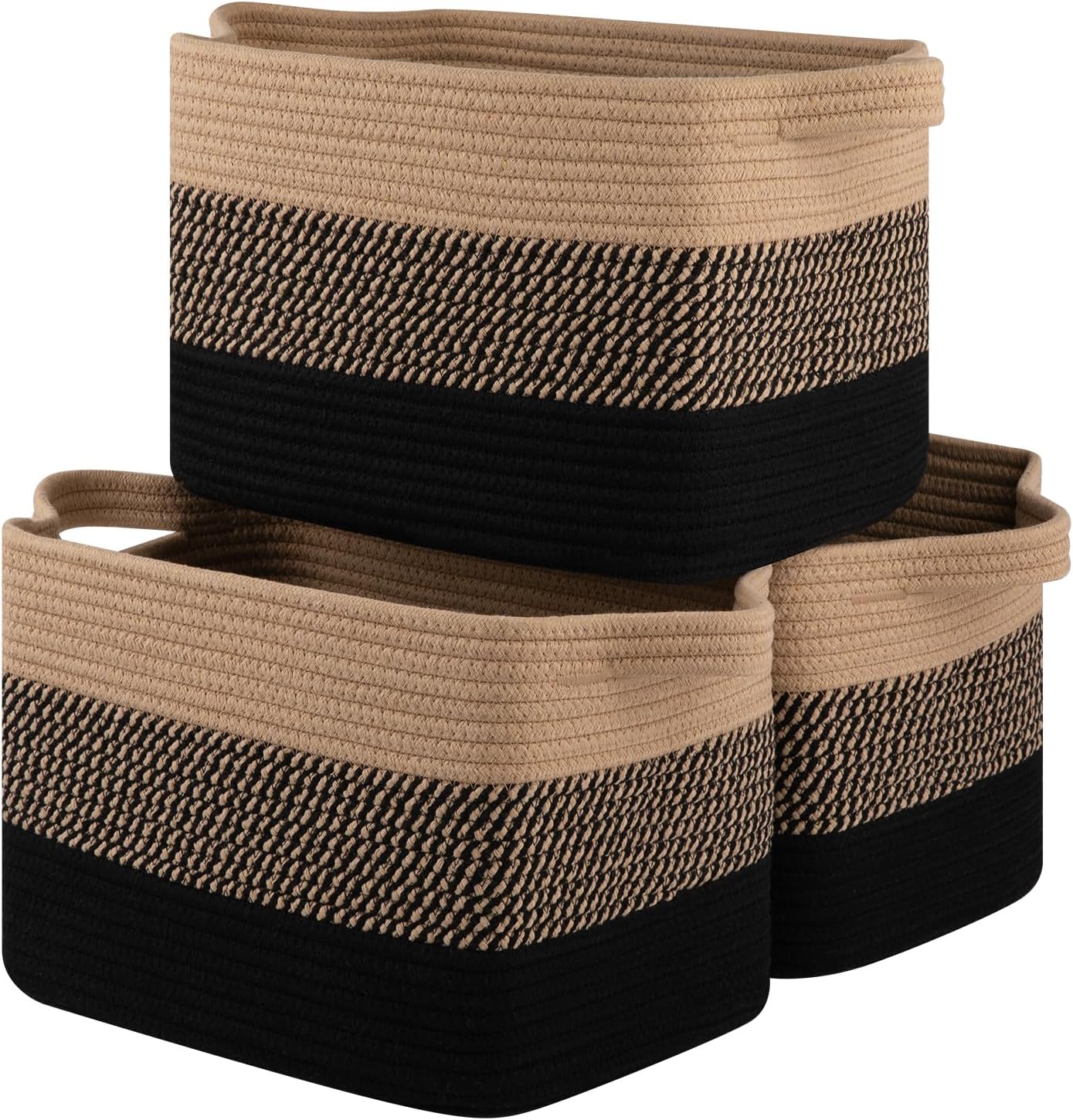 OIASKET Storage Basket - Woven Organizing Bins for Toys, Books, Nursery | Pack of 3 (Black & Brown, 13"x9.85"x8.7")