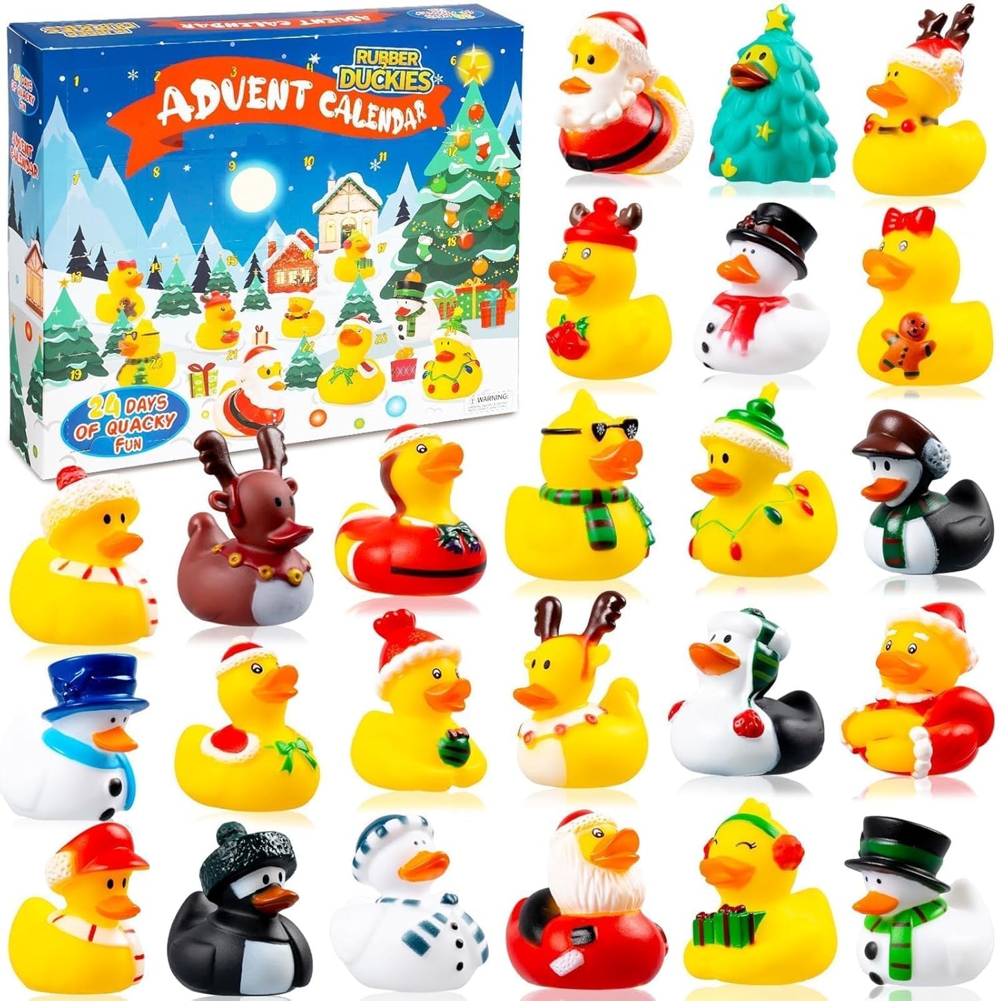 2025 Advent Calendar Christmas Ducks - 24-Piece Rubber Duck Countdown Set for Kids' Holiday Fun