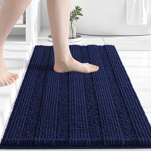 Grandaily Chenille Bathroom Rugs - Extra Thick, Non-Slip Plush Shaggy Mats | 24x16, Navy