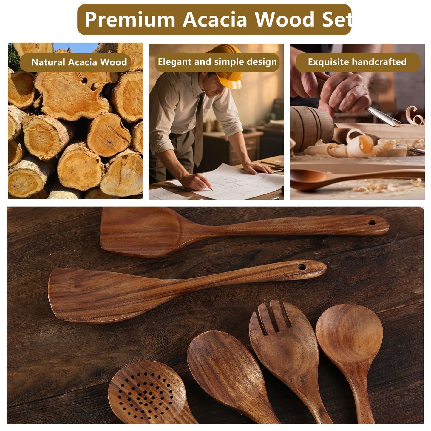 6 Pack Wooden Spoons For cooking – Heat-Resistant Wood Spatula with Comfort Grip, Lightweight Kitchen Cooking Utensils set, wood Spoon utensil Set Perfect for Non-Stick Cookware