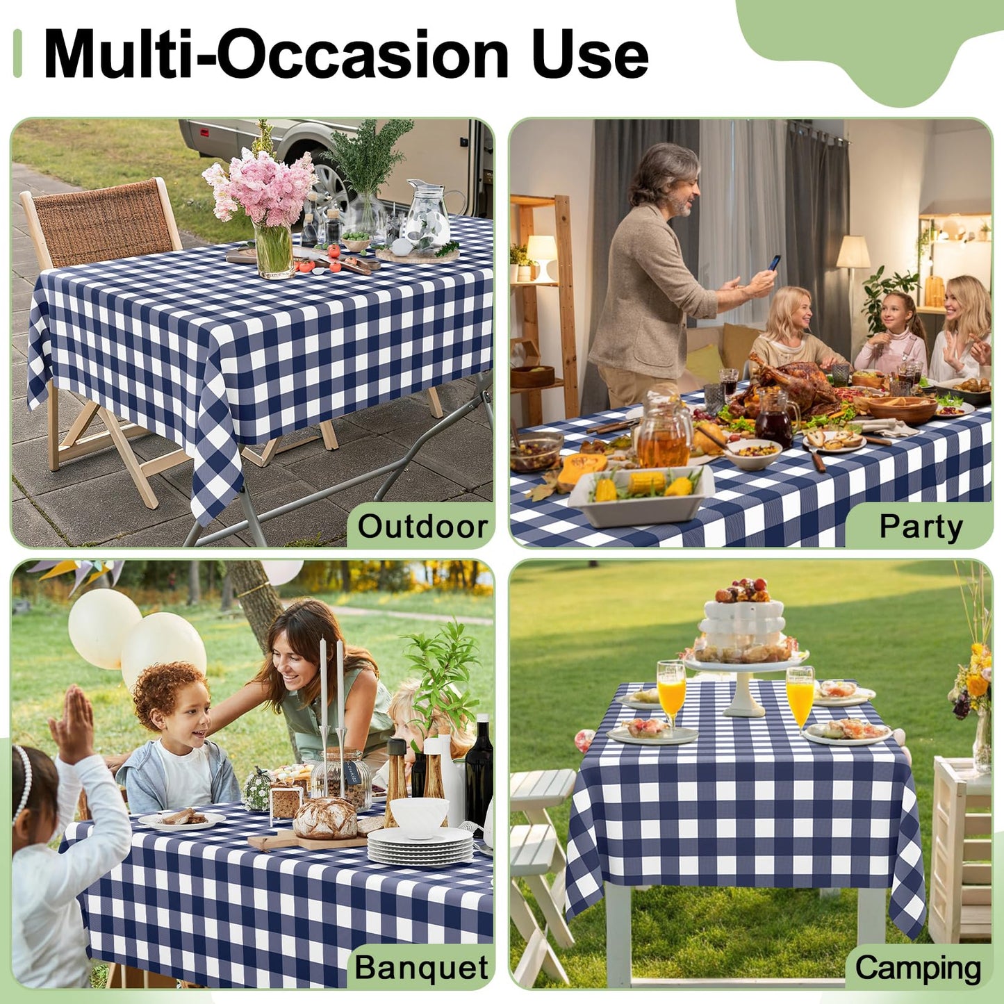 Smiry 10 Pack Navy Gingham Disposable Tablecloths - 54" x 108" Heavy Duty Plastic Table Cloth, Waterproof Buffalo Plaid Table Covers for Picnic, Banquets, Outdoor Parties