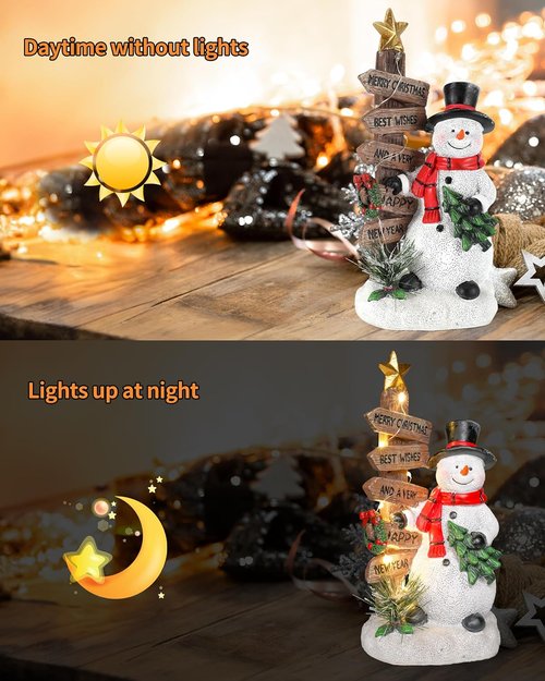 iStatue Merry Christmas Snowman Sign - Charming Resin Tabletop Decoration with Mini Tree | Holiday Home Decor Gift