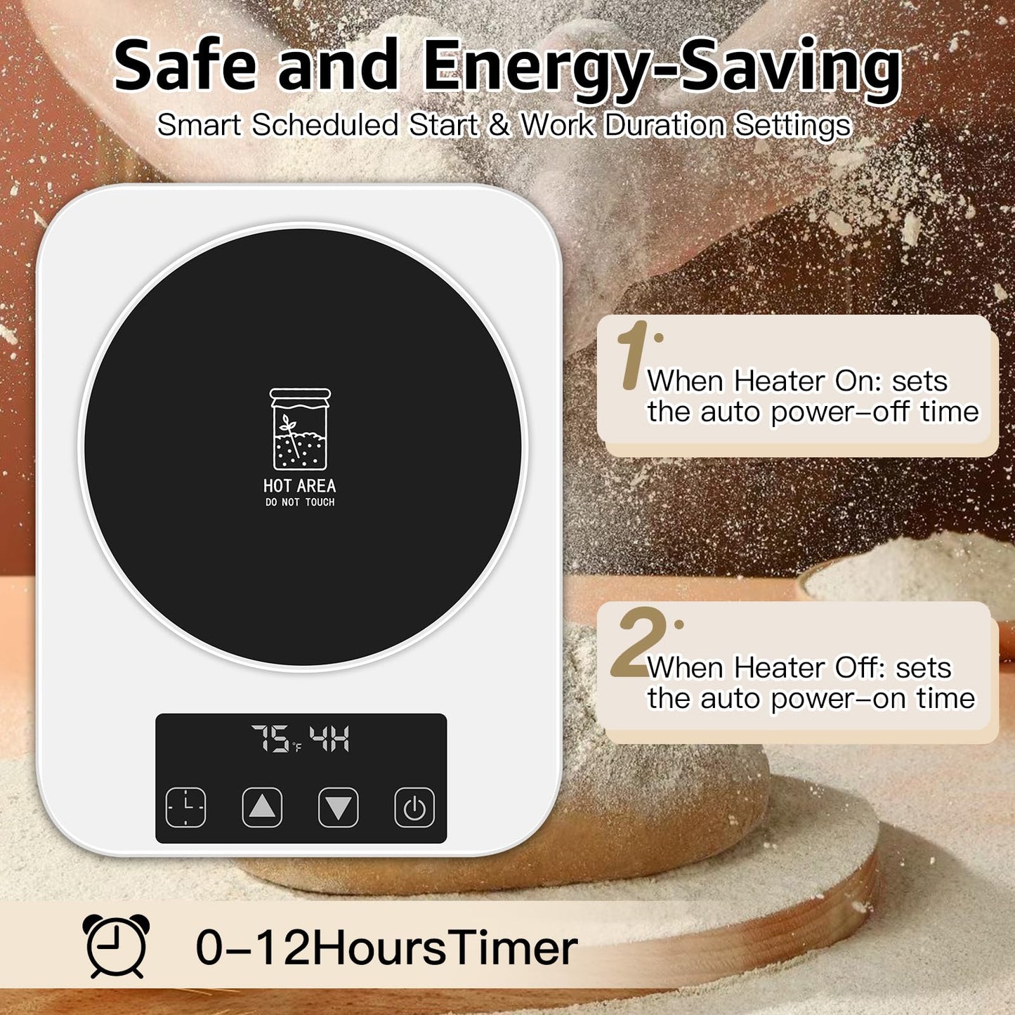 Sourdough Starter Warmer with Memory Function– 1°F Precision Temperature Control (70–100°F), Auto On/Off, 12-Hour Timer, Fits Sourdough Starter Jars Up to 40oz,Christmas gift for Home Baking Lover