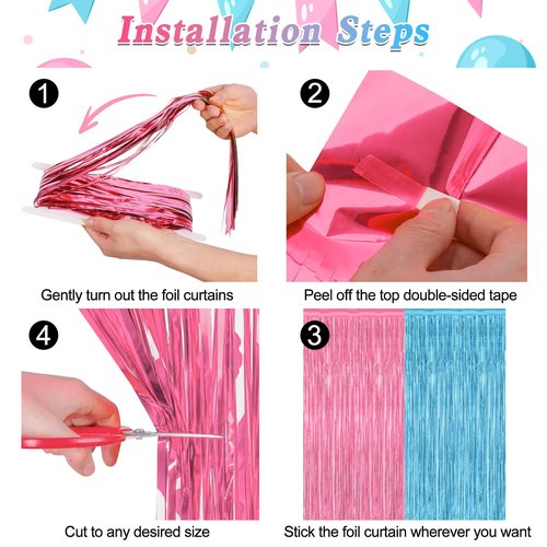 2 Pack Gender Reveal Decorations, 3.28 FT x 7.05 FT Pink and Blue Fringe Backdrop, Metallic Boy or Girl Foil Fringe Curtains Tinsel Backdrop Party Streamers, Birthday Party Decor Photo Booth Props