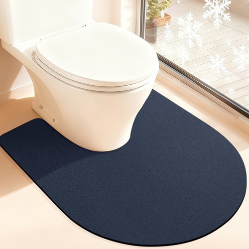 ACCUMTEK Toilet Rugs, Ultra Thin Absorbent Contour Bathroom Rugs for Toilet, Dry Quickly, Machine Washable, Upgrade Backing Non-Slip Bath Mat, Dark Blue/Solid/U-Shaped 24"x20"