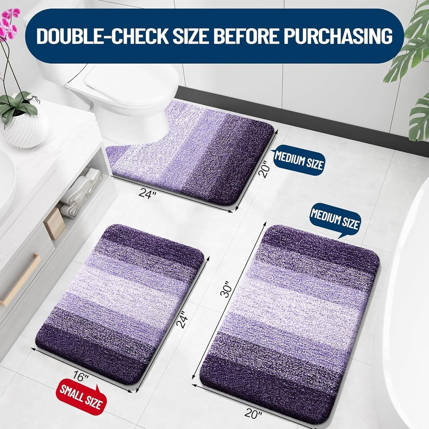 OLANLY Luxury U-Shaped Toilet Rugs - Extra Soft Microfiber, Non-Slip, 24x20, Violet Color