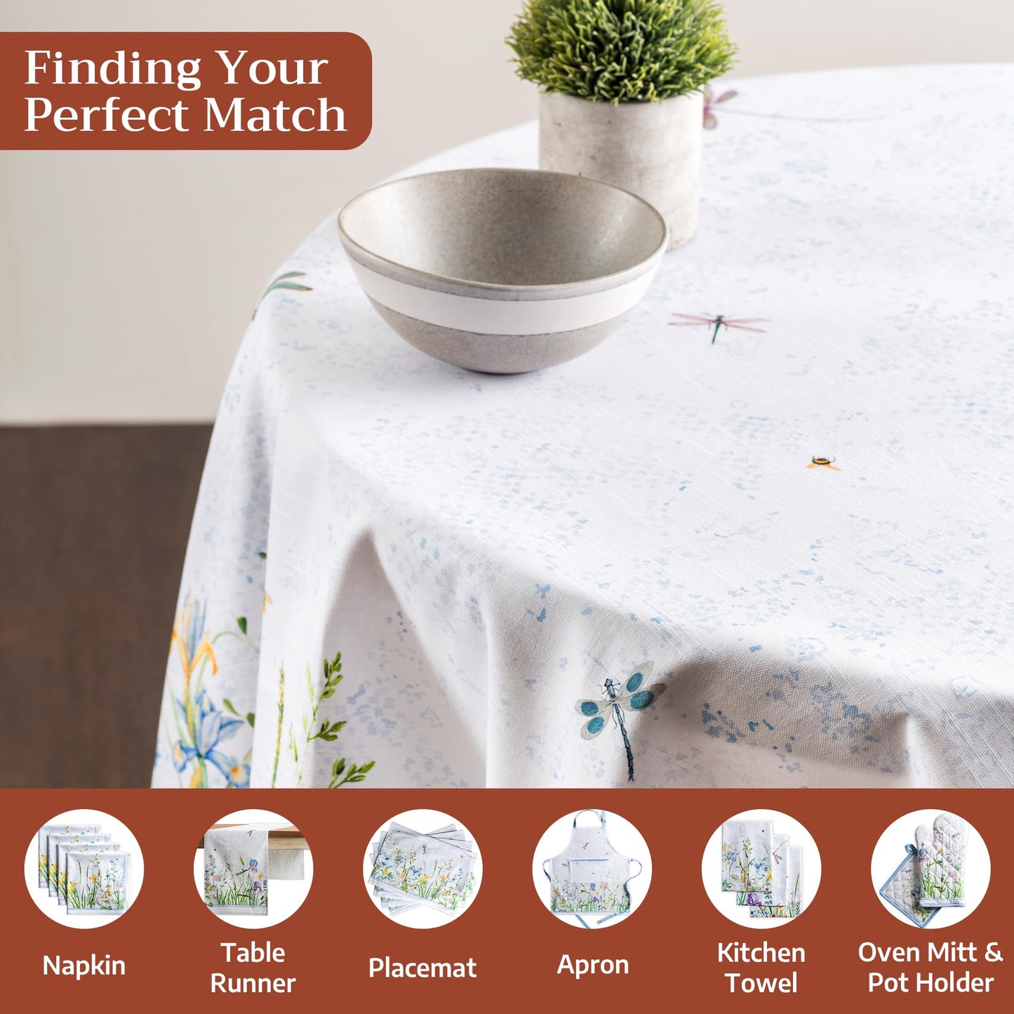 Maison d' Hermine Table Cloth Round Table 100% Cotton 63 Round Inches Tablecloth Reusable Decorative for Dining Kitchen Room Farmhouse Home Gifts for Mothers Day Spring Summer - Fleurs De Mai