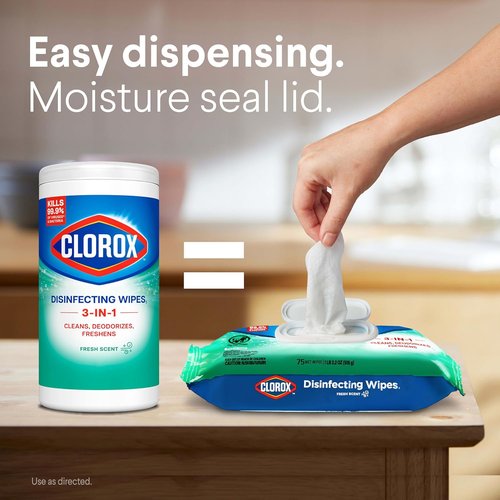 Clorox Disinfecting Wipes - Bleach-Free Fresh Scent - 75 Count | Pack of 3 for Effective Cleaning