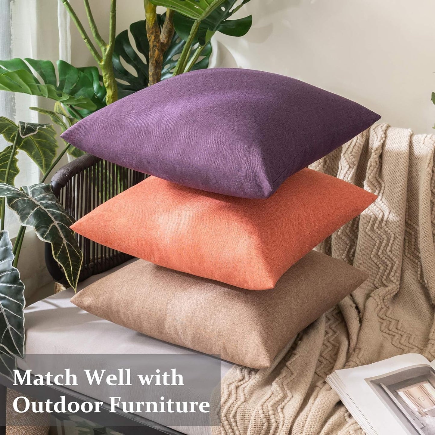 MIULEE Decorative Outdoor Throw Pillow Covers - Waterproof Faux Linen Cushion Cases | 16x16 Inch Coral Red (Pack of 2)