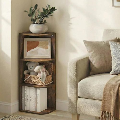 Furinno PASIR 3-Tier Corner Bookshelf - Open Shelf Bookcase for Organization & Storage | Amber Pine, 9.3 x 12 x 31.5