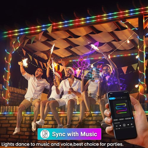 Jnaurb RGB Color Changing Rope Lights - 33ft Smart String Lights with Remote & APP Control | Waterproof Music Sync for Garden & Bedroom