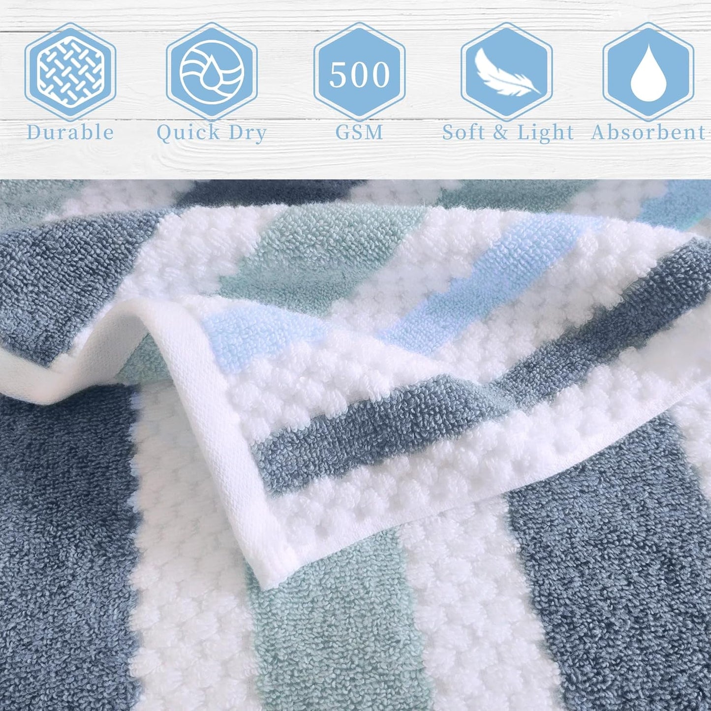 Skiennix Waffle Hand Towels - Quick Dry, Absorbent Cotton Blend | 4PC Set, 16"x27", Blue Gray Stripe & White Checker