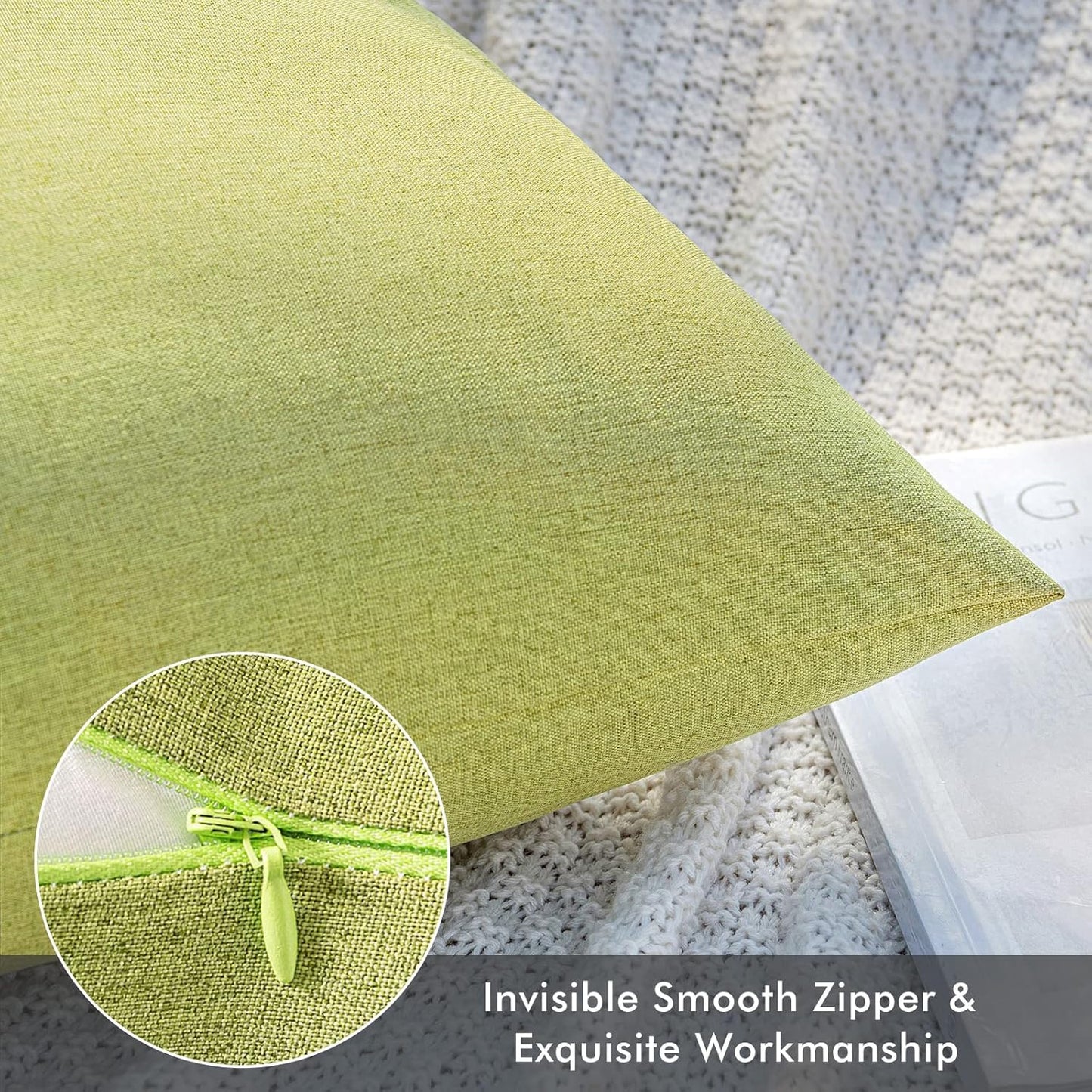 MIULEE Decorative Outdoor Throw Pillow Covers - Waterproof Faux Linen Cushion Cases | 20x20 Inch Moss Green (Pack of 2)