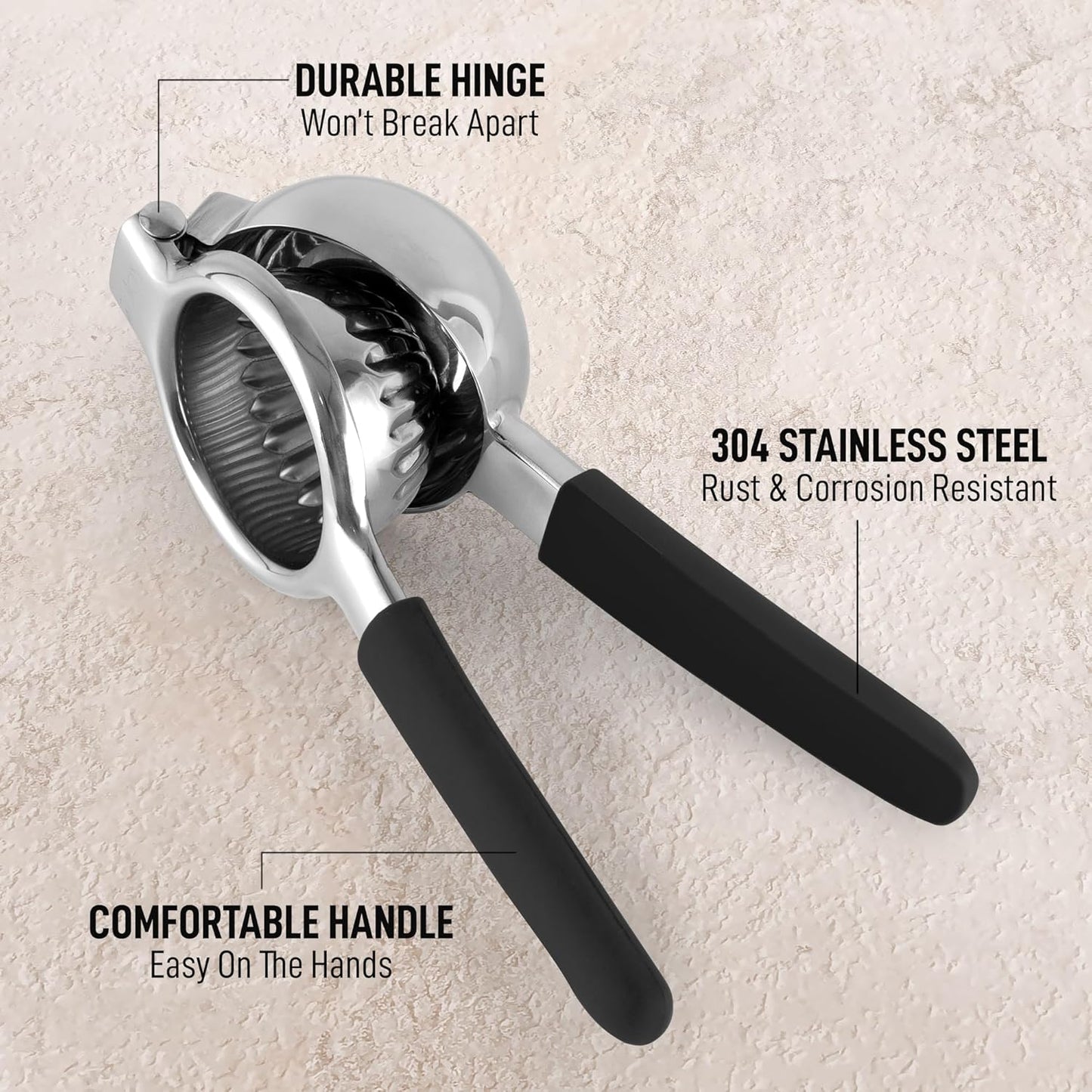 Zulay Lemon Squeezer - Premium Heavy-Duty Stainless Steel with Black Grip - Large Size