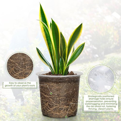 FUIJOL Clear Nursery Pots for Plants - 20 Pack with Drainage Holes | 4, 5, 6 & 7 Inch Sizes
