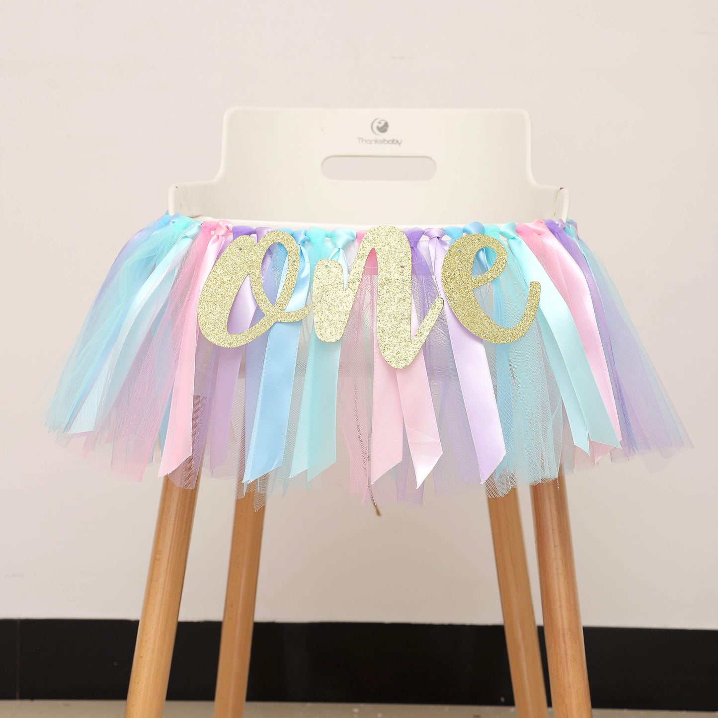 WAOUH Baby Girl Banner for 1st Birthday - Highchair Banner for First Birthday Decoration, Cake Smash Photo Prop, Tulle Garland Banner (light Aqua and Light Blue)