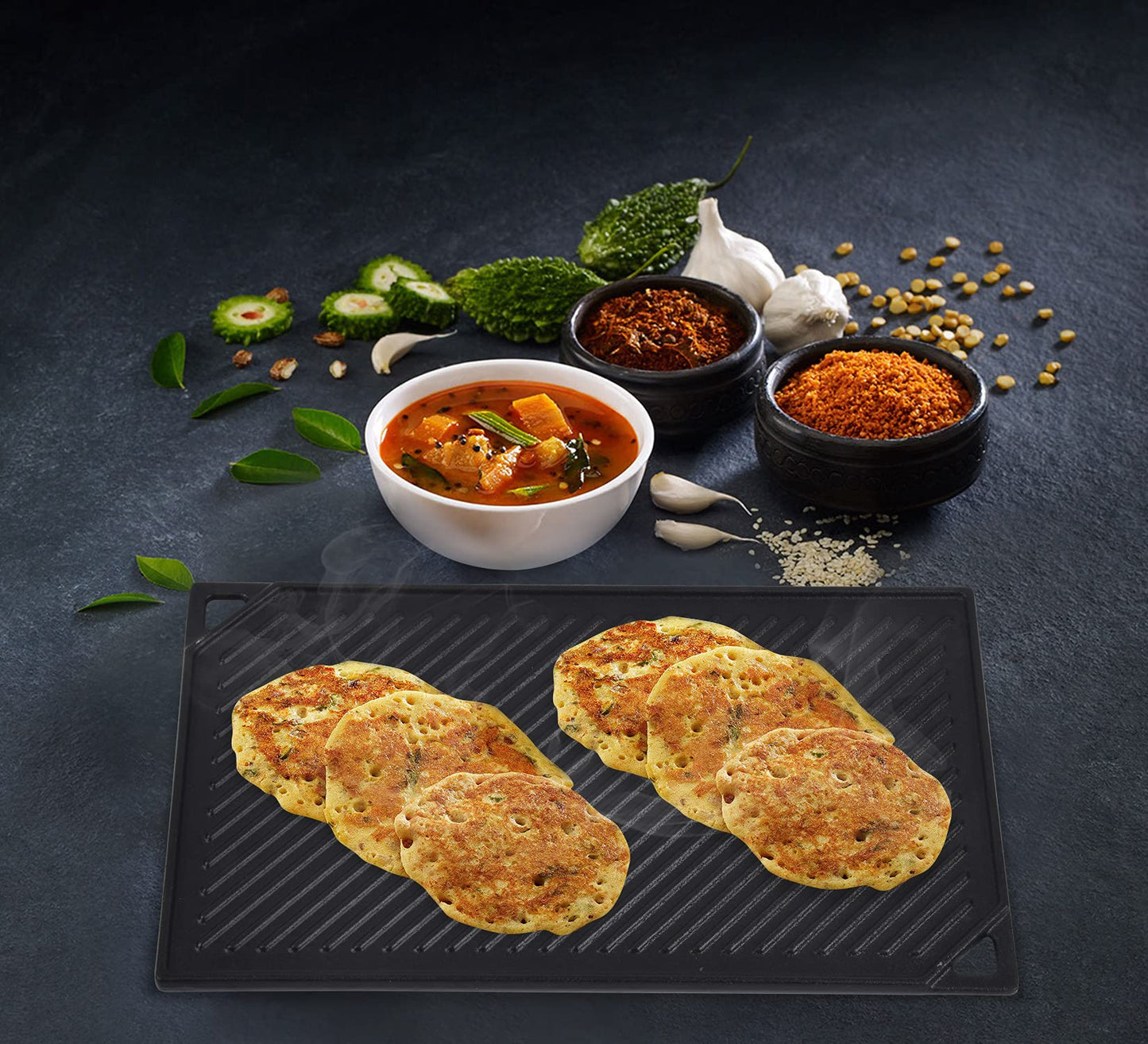 GasSaf Cast Iron Reversible Griddle, 16.5 Inch x 9.5 Inch Double Sided Grill Pan Perfect for Gas Grills and Stove Top