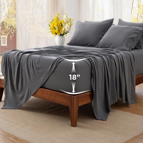 Bedsure Twin Sheets Set - 4-Piece Ultra-Soft Deep Pocket Bedding for Mattresses Up to 18 Inches, Grey