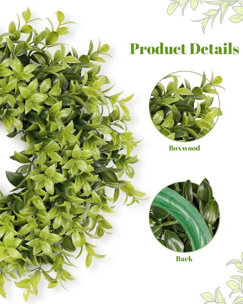 DDHS Boxwood Wreaths - 11" Mini Green Leaves Decor for Front Doors, Weddings & Home | 2 Packs